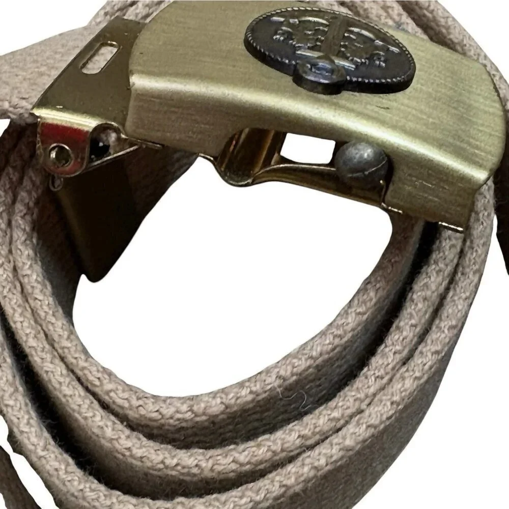 VTG 80 Merit Nautical Anchor Solid Brass Buckle Canvas Belt 41” Adjustable Beige